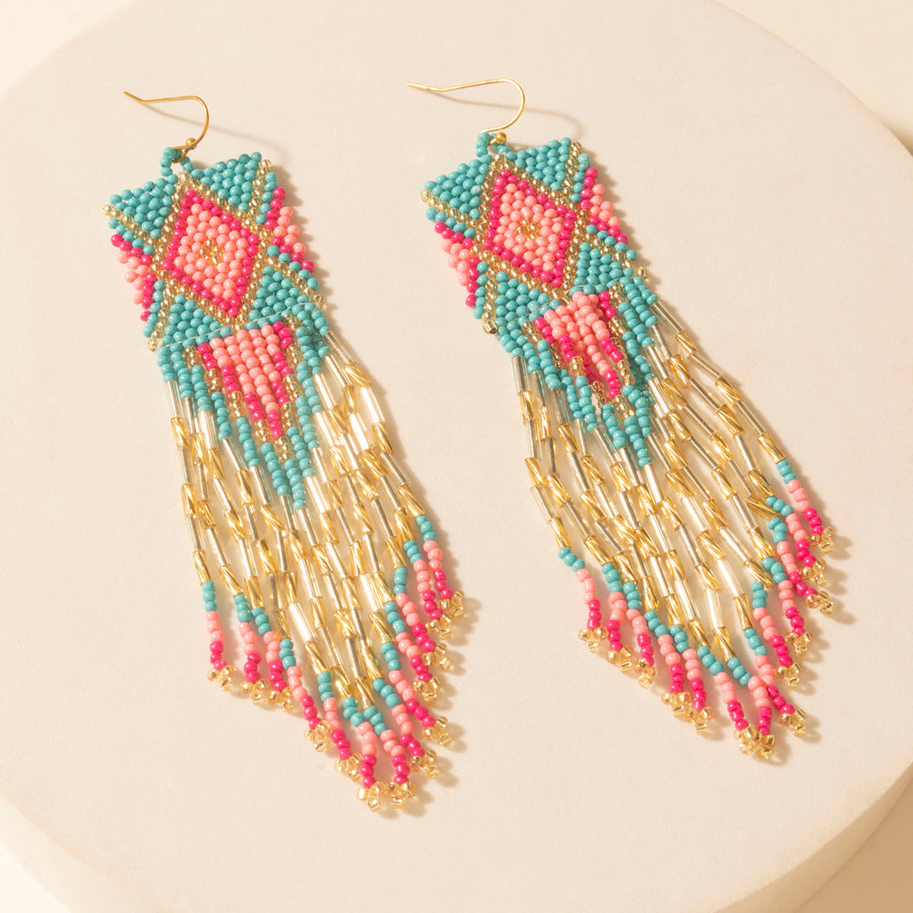 Myra Gilded Arena Beaded Fringe Earrings in Rodeo Blue