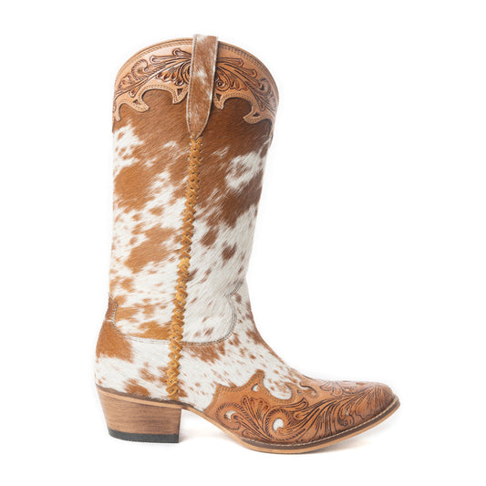Dakota Dust Handtooled Boots in Tan & White