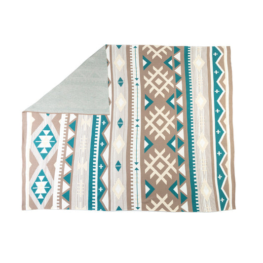 Sagebrush Aztec Cotton Knitted Throw in Teal Dunes
