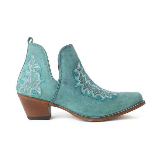 Myra Sagebreeze Embroidered Leather Booties in Lagoon Teal