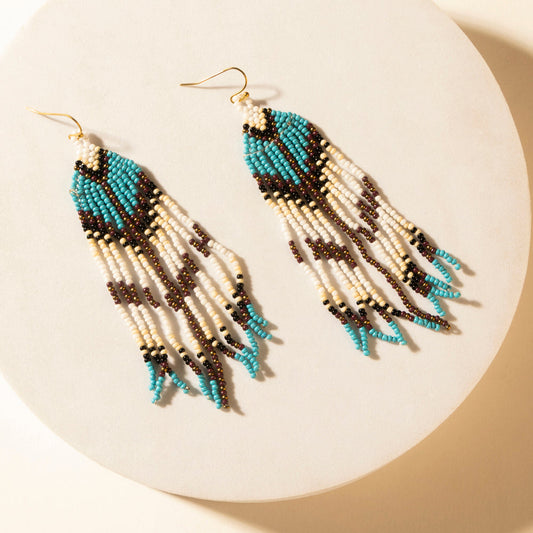 Myra Painted Canyon Beaded Fringe Earrings in Prairie Sky