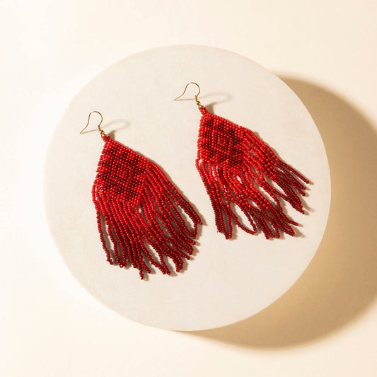Myra Wild Blaze Beaded Fringe Earrings in Ember Red