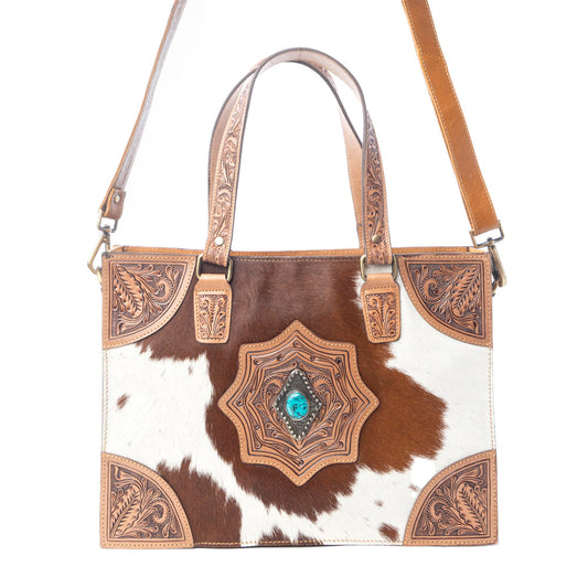 Myra Desert Jewel Handtooled Hairon Leather Concealed Carry Bag in Timber Brown