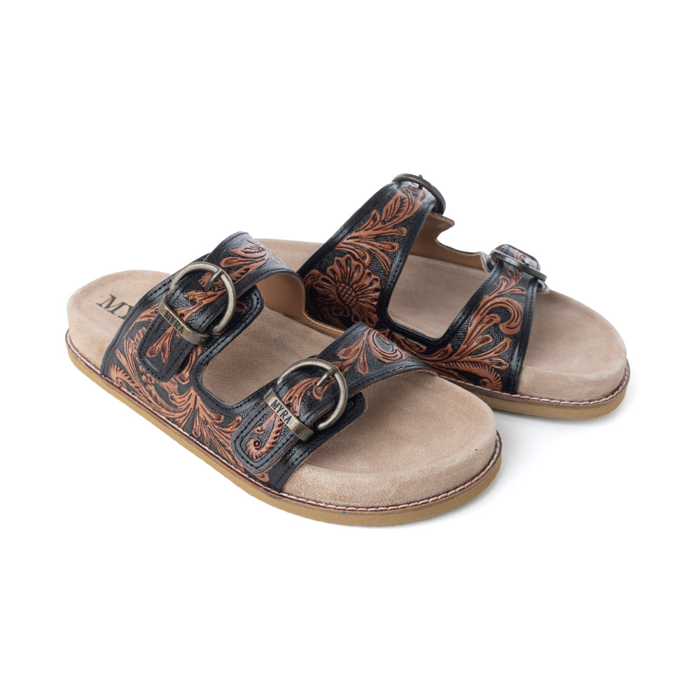 Myra Canyon Ember Handtooled Leather Sandals in Bronzed Brown