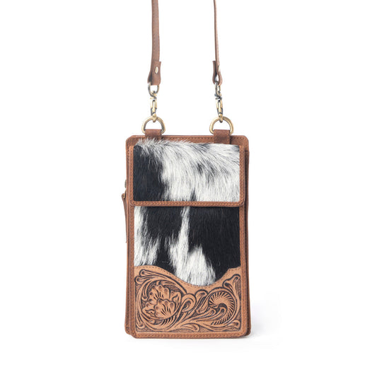 Myra Duneland Rise Handtooled Bag in Brindle Ivory