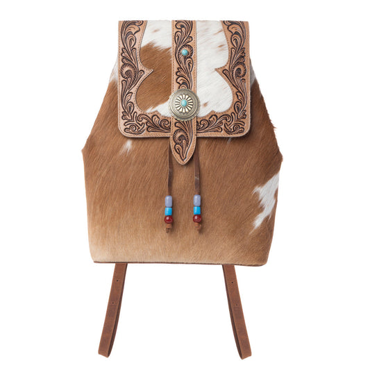 Myra Yellowstone Timber Pass Hairon Handtooled Leather Concealed Carry Bag in Caramel Tan