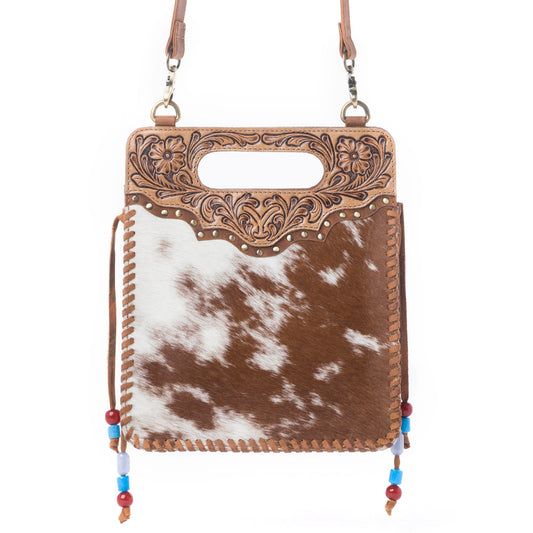 Myra Yellowstone Lone Creek Handtooled Bag in Ivory Mahogany