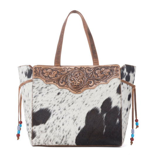Myra Yellowstone Winter Prairie Handtooled Bag in Ivory Toffee