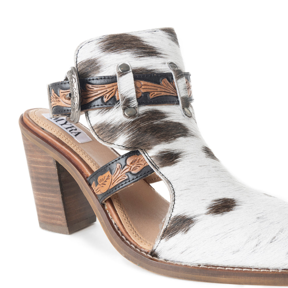 Myra Beth Jane Hairon Leather Boots - Handtooled Ankle Strap Brunch Boots for Bold Cowgirl Vibes